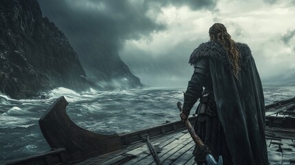 Viking warriors in a storm