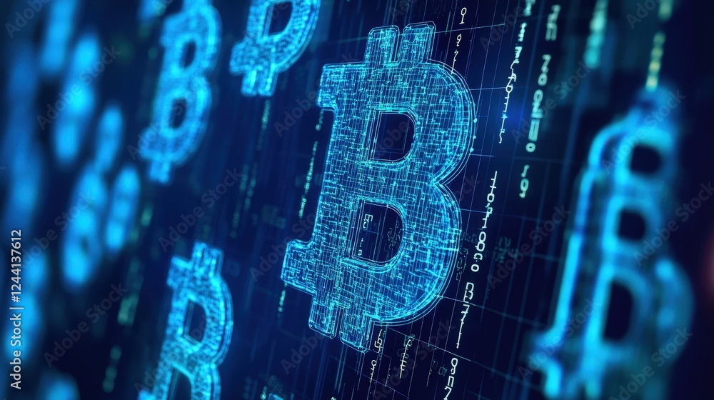 Poster a digital ledger screen with encrypted data representing the secure transactions of digital currency