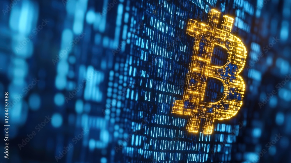 Poster a digital ledger screen with encrypted data representing the secure transactions of digital currency