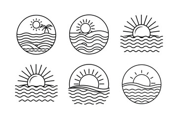 Six Sun, Ocean, and Beach Minimalist Line Art Designs
