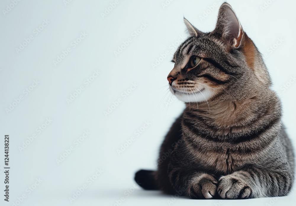 Aufkleber gray striped cat with expressive eyes resting calmly against a soft light background in a serene ind