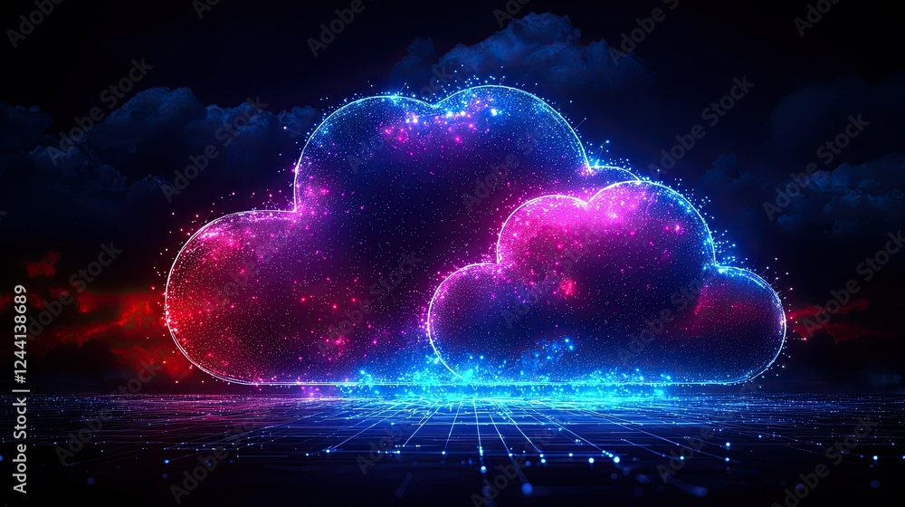 Aufkleber glowing cloud computing network digital abstract