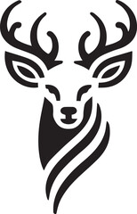 Bold Black and White Tribal-Style Majestic Deer with Intricate Antlers Vector

