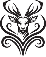Bold Black and White Tribal-Style Majestic Deer with Intricate Antlers Vector

