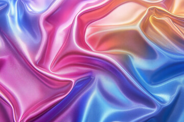 Obraz premium Abstract Satin Waves: A mesmerizing abstract composition of vibrant, iridescent satin fabric, flowing and swirling in a symphony of colors. The soft.