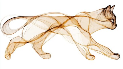 Abstract cat illustration with flowing lines and soft colors.