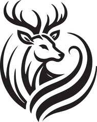 Bold Black and White Tribal-Style Majestic Deer with Intricate Antlers Vector


