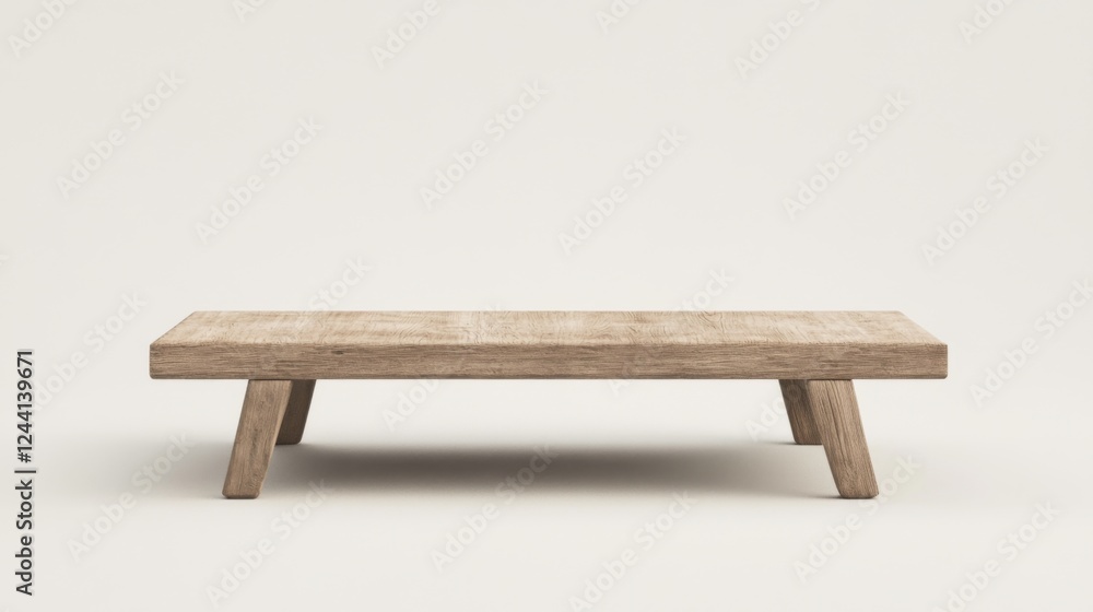 Wall mural Rustic wooden coffee table, minimalist studio shot, simple background, ideal for home decor catalogs