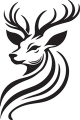 Bold Black and White Tribal-Style Majestic Deer with Intricate Antlers Vector

