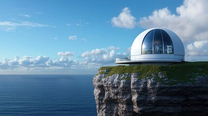 Obraz premium Observatory dome overlooking the ocean coastal landscape modern architecture serene environment elevated viewpoint