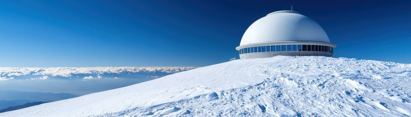 Fototapeta premium Observatory dome at mauna kea a clear sky landscape view from snow-capped mountain summit