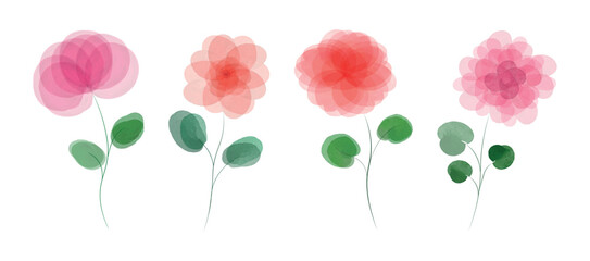 Watercolor flower set. Botanical illustration isolated on white background. Vector floral set. Spring or summer design for invitation, wedding or greeting cards. Aquarelle pink and red flowers.
