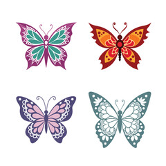 Obraz premium Four Colorful Ornate Butterfly Designs, Vector Art, Floral Patterns, Insect Illustrations