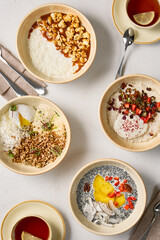 Breakfast Cereal Medley Rice, Oats, Buckwheat, and Quinoa in a Rustic Light