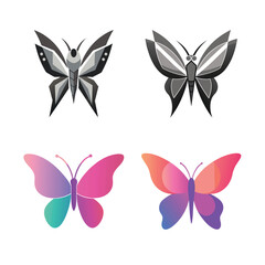 Geometric and Gradient Butterfly Designs Vector Illustrations Set
