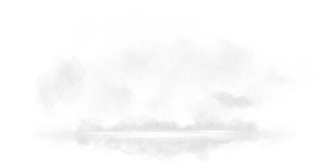 White stage with smoke and particle saw light on the floor. Neon light. Empty white stage and studio room with floating smoke. For product demonstrations. Misty texture overlays backround. PNG. © Orange Sky