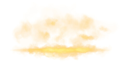 Yellow stage with smoke and particle saw light on the floor. Neon light. Empty yellow stage and studio room with floating smoke. For product demonstrations. Misty texture overlays background. PNG.