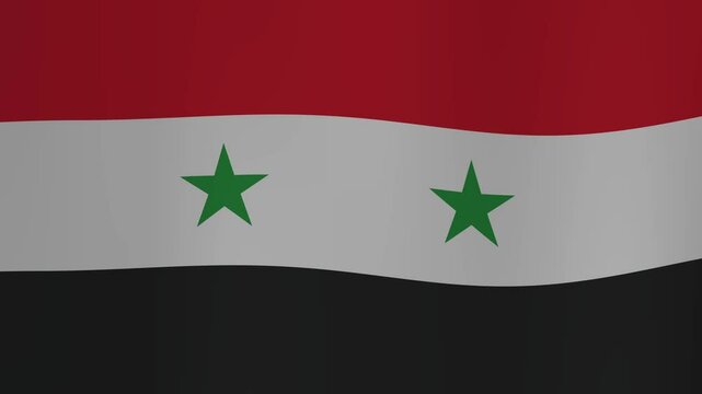 Syrian flag 4K, The new independence flag of Syria waves gracefully in a close-up view. A seamless looping animation showcases the Syrian flag in motion, with a distinctive glass-like 4K effect