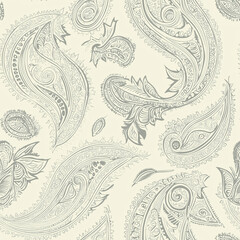 Elegant paisley ornamental textile seamless pattern motifs in modern persian mughal design for luxurious styling