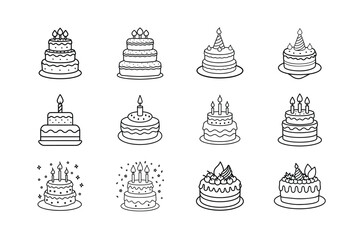 Delicious Birthday Cake Icons Festive Designs, Sweet Treats, Celebration