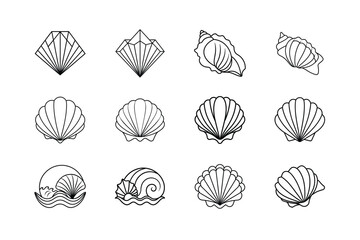 Seashell Line Art Icons Geometric, Ocean, and Coastal Designs