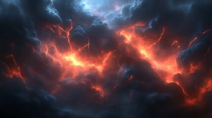 Fototapeta premium Fiery Lightning Cracks Through Dark Storm Clouds