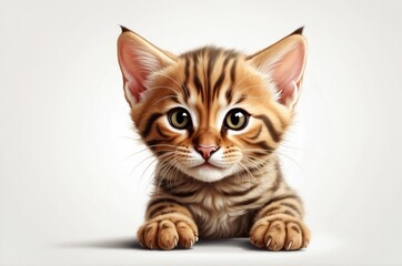 Cute adorable domestic curious cat kitten animal with its paws peeking over a white surface, photorealistic illustration on isolated background texture design.
