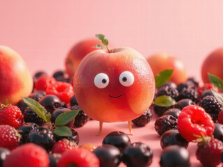 An illustration of lively, smiling, cute fruits with eyes and big smiles, which can be used as a poster, banner, background for advertising, and more