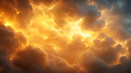 Fototapeta premium Golden Clouds Illuminated By Internal Lightning