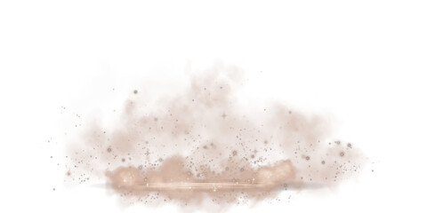 Chocolate brown stage with smoke and particle saw light on the floor. Empty chocolate brown stage and studio room with floating smoke. For product demonstrations. Chocolate brown shade Mocha Mousse. 