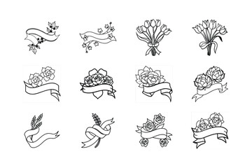 Floral Ribbons Elegant Line Art Designs for Wedding Invitations