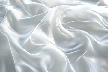 Fototapeta premium Silky White Drape: A luxurious white silk fabric forms elegant, flowing folds and creases, reflecting light beautifully. The soft.