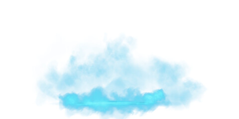 Blue stage with smoke and particle saw light on the floor. Neon light. Empty blue stage and studio room with floating smoke. For product demonstrations. PNG.