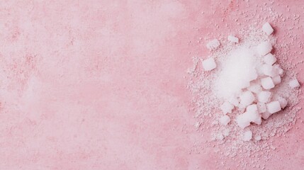 Fototapeta premium White sugar cubes on pink background. Food photography for recipe blogs