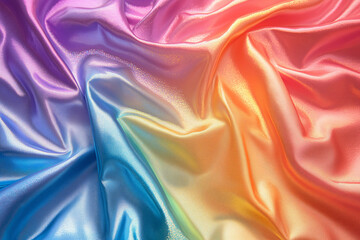 Obraz premium Rainbow Silk Drape: A vibrant and colorful silk fabric in a rainbow gradient, beautifully draped and flowing, creating a luxurious and elegant texture.