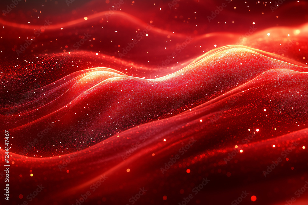 Poster red abstract waves: shimmering red waves ripple and flow, creating a luxurious and dynamic abstract 