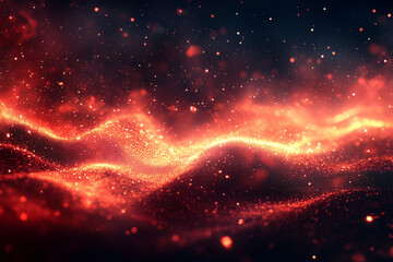 Fototapeta premium Crimson Nebula: A mesmerizing abstract image depicting a fiery, crimson nebula with shimmering particles, swirling in dynamic waves across a dark cosmic backdrop.