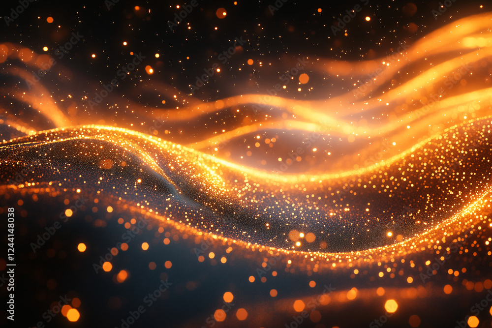 Poster golden abstract waves: an ethereal and captivating abstract image featuring a mesmerizing flow of go