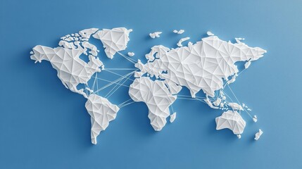 Stylized world map with connections on a blue background.