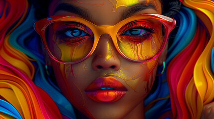 Obraz premium Fashion, stylish girl in glasses in stylish frame, posing in front of camera, smart fashion concept, close-up