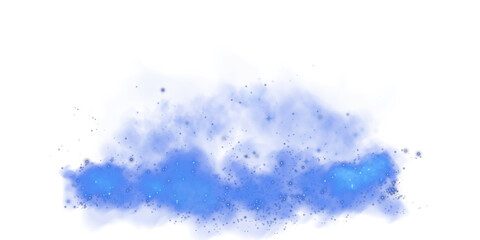 Blue stage with smoke and particle saw light on the floor. Neon light. Empty blue stage and studio room with floating smoke. For product demonstrations. Misty texture overlays background. PNG.