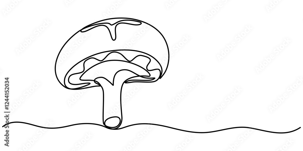 Poster mushroom food icon, continuous one line drawing of edible mushroom. one line drawing illustration of