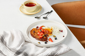 Brioche French Toast with Berries and Cream - A Culinary Delight in Soft Natural Light Photography