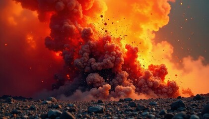 Fototapeta premium Dusty explosion, ash and coal fragments scattered , mining, black
