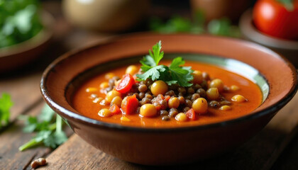 Vibrant Moroccan Harira Soup with Lentils and Chickpeas