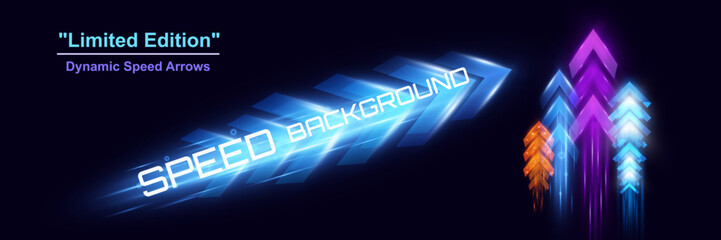 Arrow light speed motion background with futuristic glowing arrows and light streaks.
