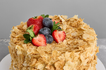 Napoleon Cake with Berries Rustic Elegance in Neutral Tones
