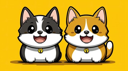 Obraz premium Two Adorable Cartoon Corgis Sitting Together