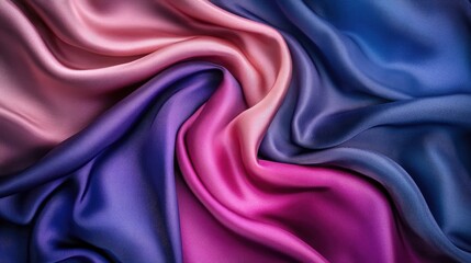 Obraz premium A dynamic wavy silk fabric texture in dark blue, purple, and pink, creating a sensual and elegant abstract background.