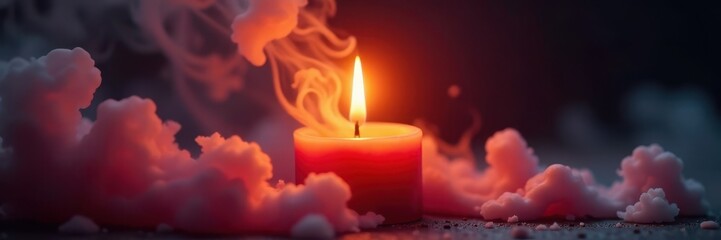 Intense candle smoke plume, dramatic lighting, white, photography
